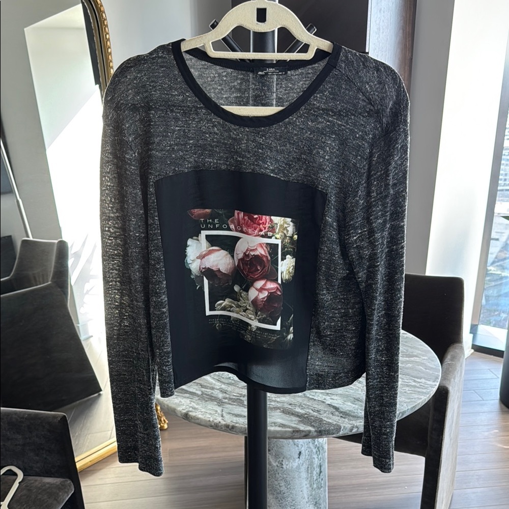 Zara Gray Graphic Long Sleeve Tee